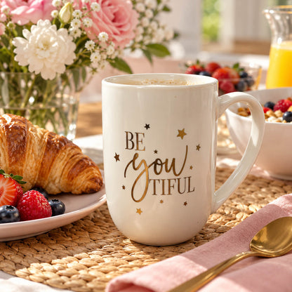Elegant Ivory & Gold Ceramic Mug -500 ML
