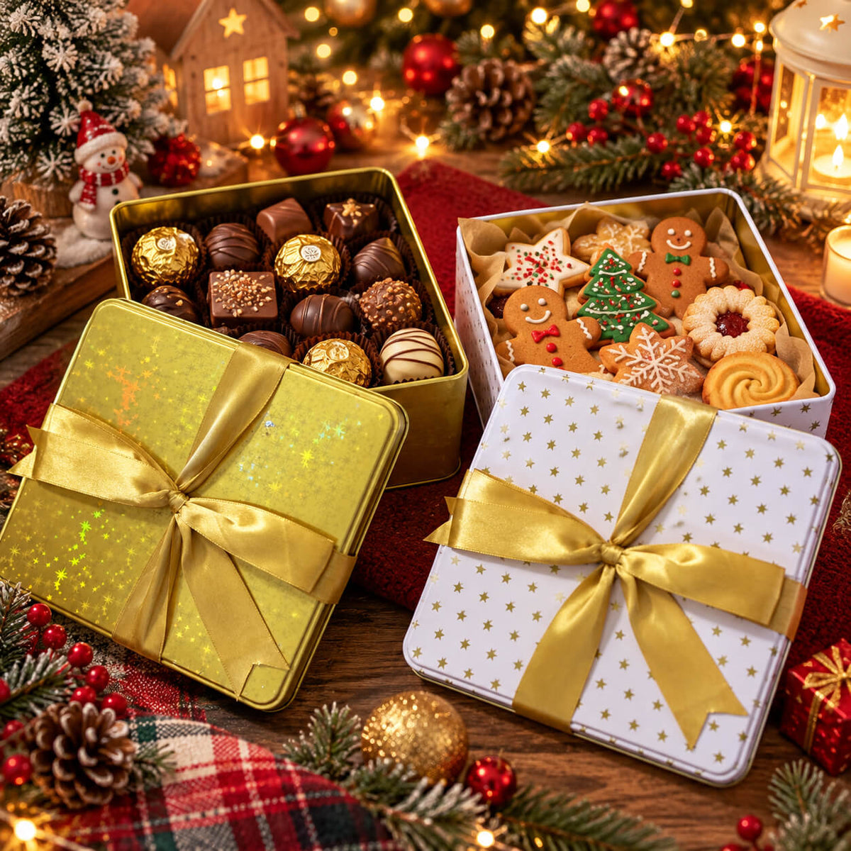 Cucina & Tavola Christmas Gift Tin with Gold Ribbon