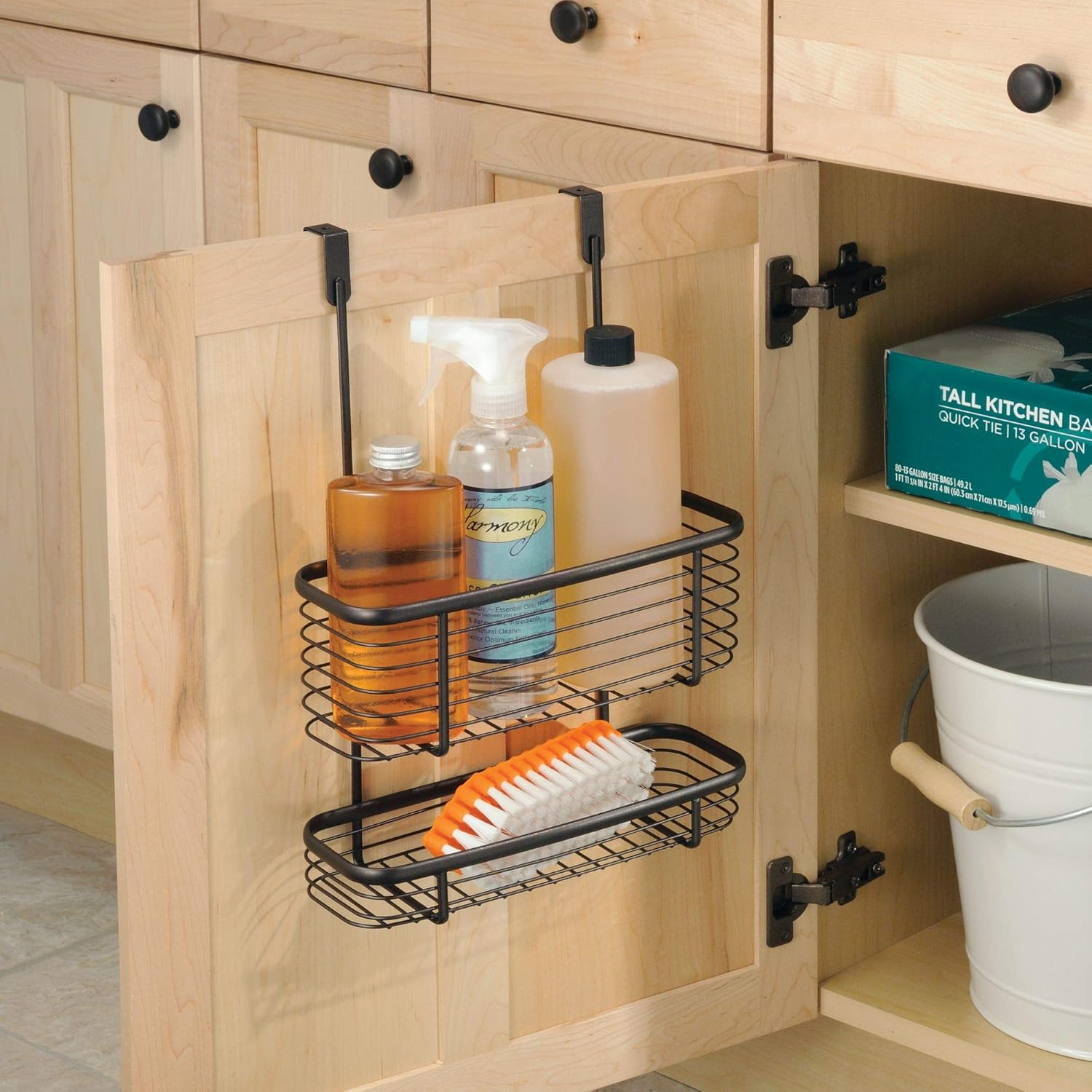 Binca 2-Tier Over Door Kitchen Storage Organizer Basket – Black