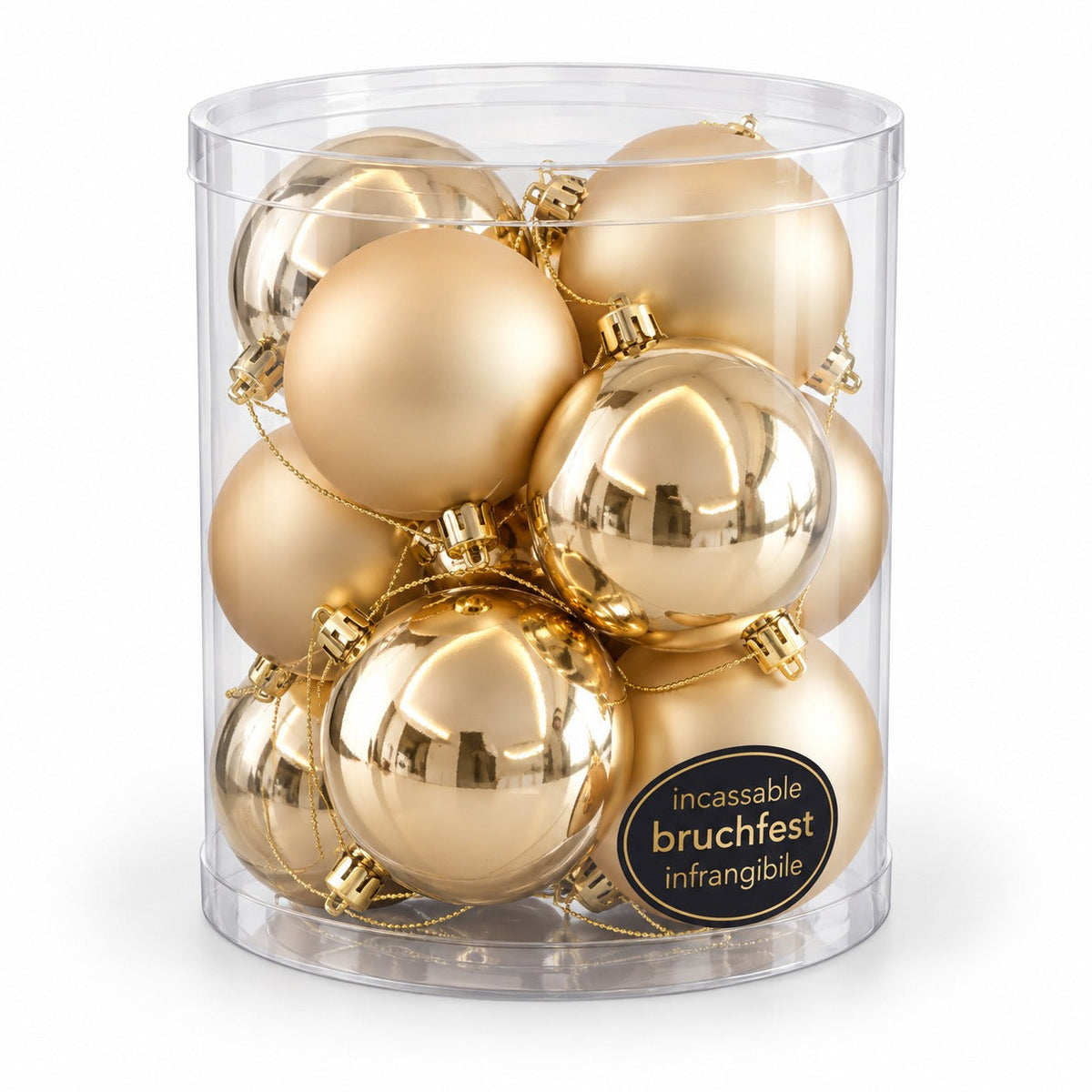 Noël Christmas Bauble Ornament Set – 12 Pieces – Silver / Champagne Gold