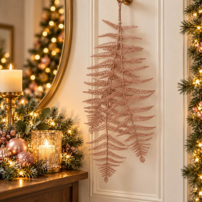 House of Seasons Glitter Fern Christmas Spray – 80 cm