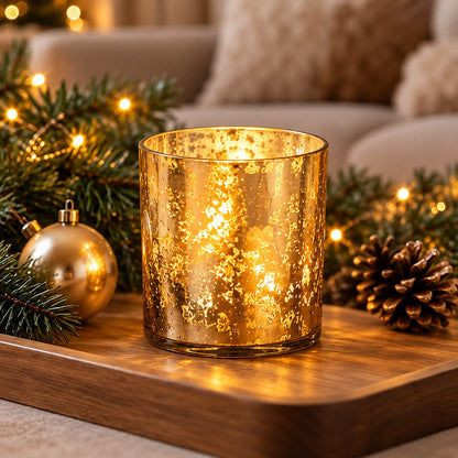 Flameless LED Glass Lantern with Real Wax Candle – Gold & Silver
