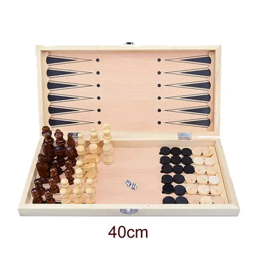 Deluxe Wooden Chess, Checker and Backgammon Set