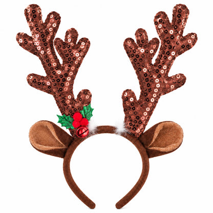 Noël Sequin Reindeer Antler Christmas Headband