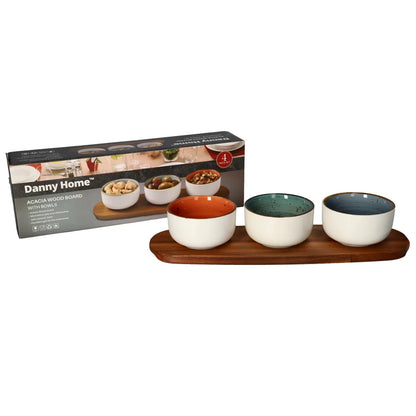 Danny Home Acacia Wood Board With Sauce Bowls