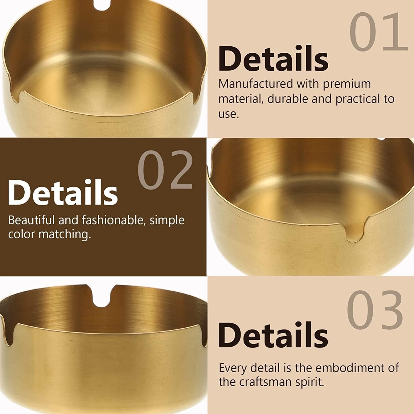 Stainless Steel Cigarette Ashtray Gold – 10 cm HY080-10