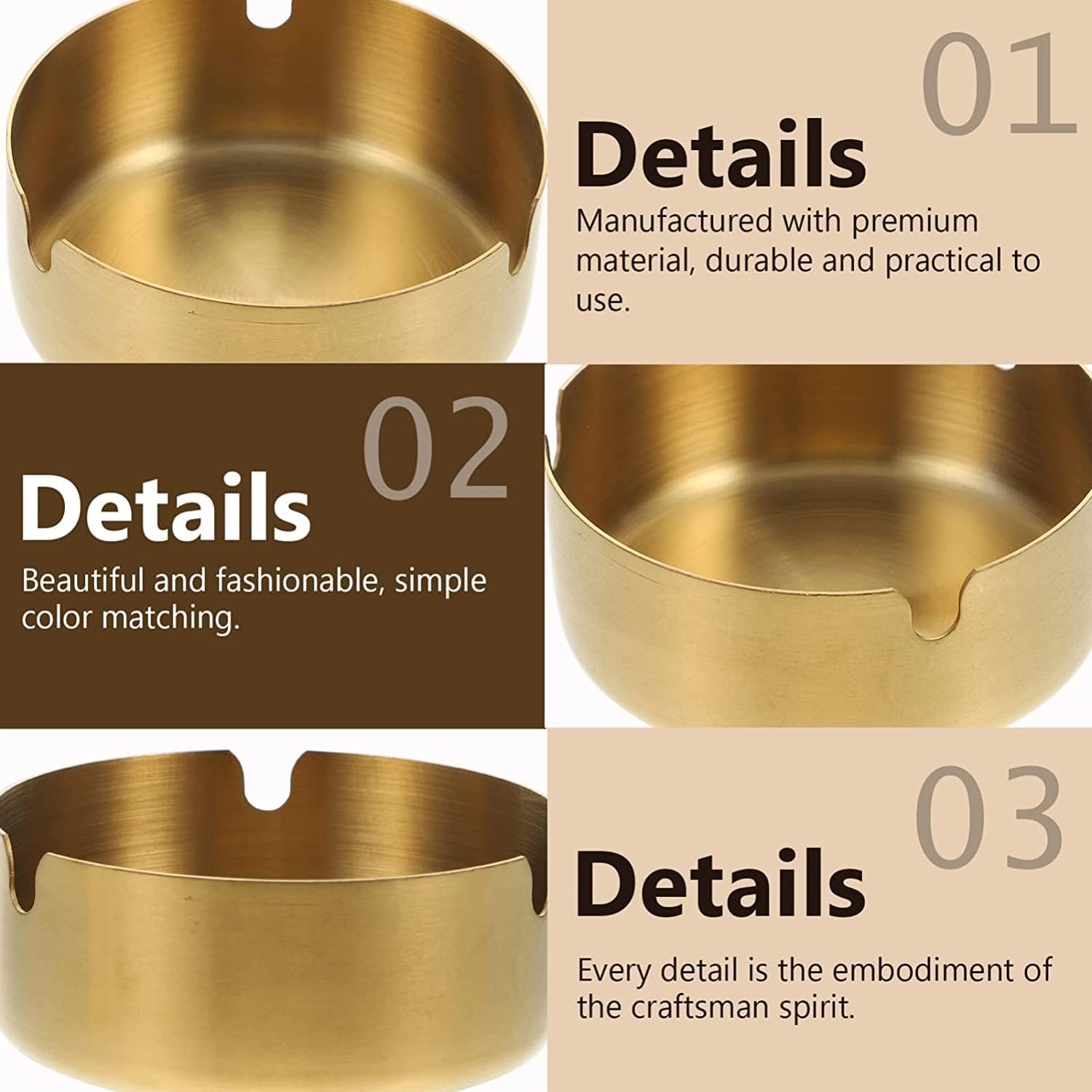 Stainless Steel Cigarette Ashtray Gold – 8 cm HY080-8