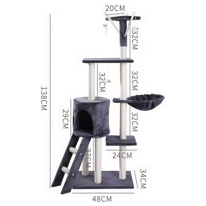 Cat Scratching Post 143 cm – Multi-Level Cat Tree with Bed & Ladder