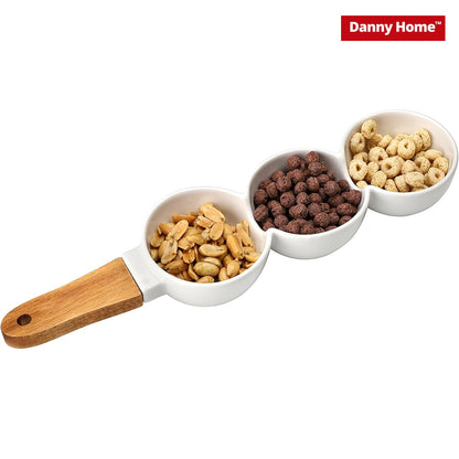 Danny Home Chips and sauce ceramic Bowls with wooden handle – 3 Parts