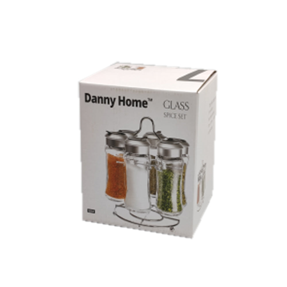 Danny Home 6-Pieces Glass Spice Bottle Set With Stand 100-ml