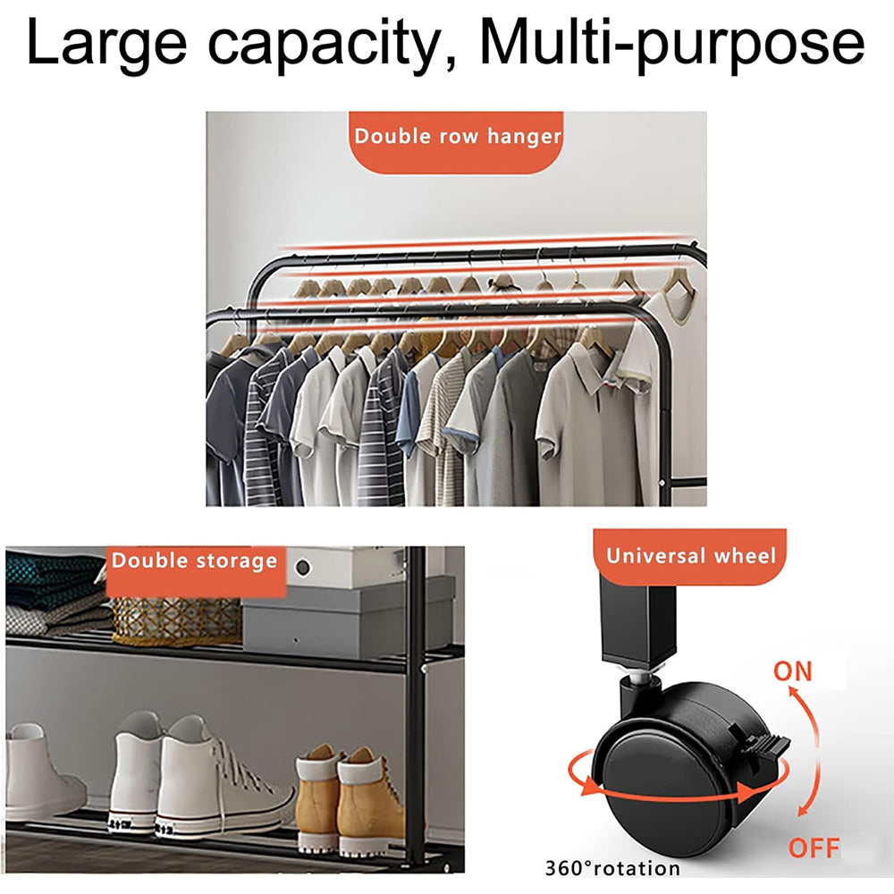 Clothing Hanger Stand, 2 Clothes Rail, 2 Storage shelf