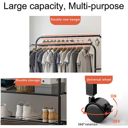 Clothing Hanger Stand, 2 Clothes Rail, 2 Storage shelf