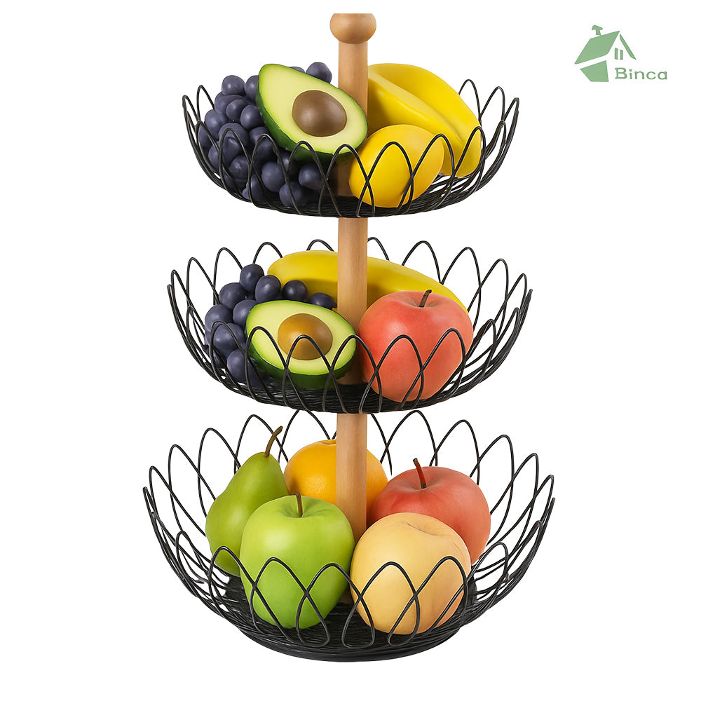 Binca 2-Tier Fruit & Vegetable Table Basket with Wooden Handle