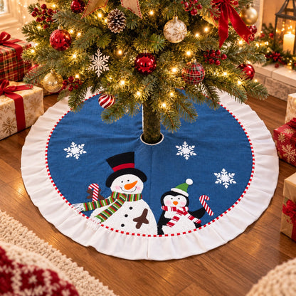 Christmas Tree Skirt with Snowman & Penguin – Ø 107 cm