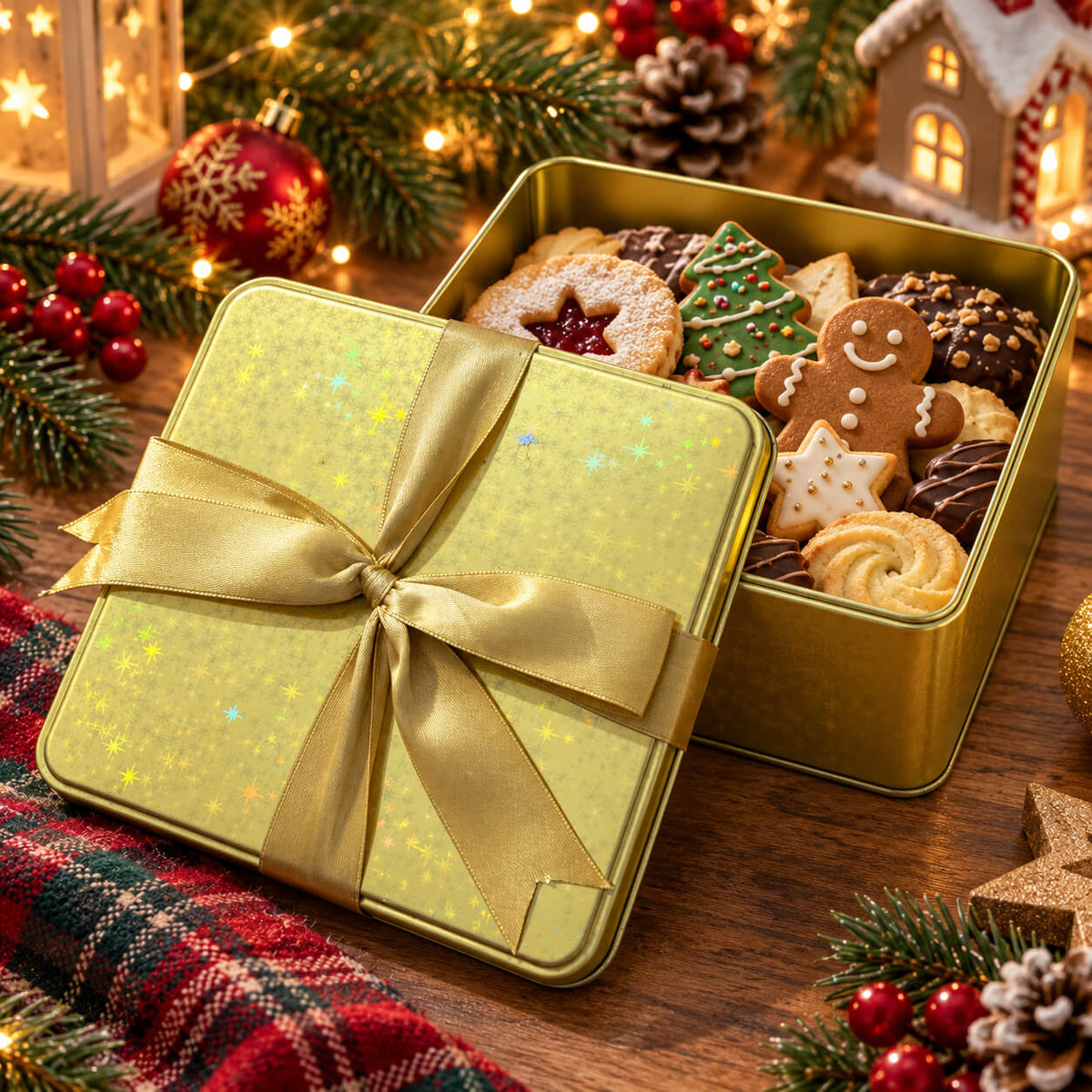 Cucina & Tavola Christmas Gift Tin with Gold Ribbon