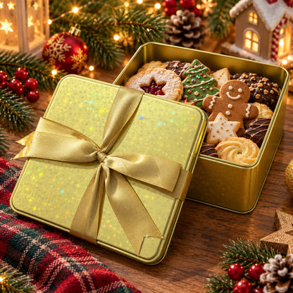 Cucina & Tavola Christmas Gift Tin with Gold Ribbon