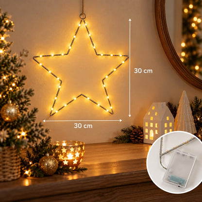 Noël LED Star Silhouette – 30 Warm White LEDs,  30 × 30 cm