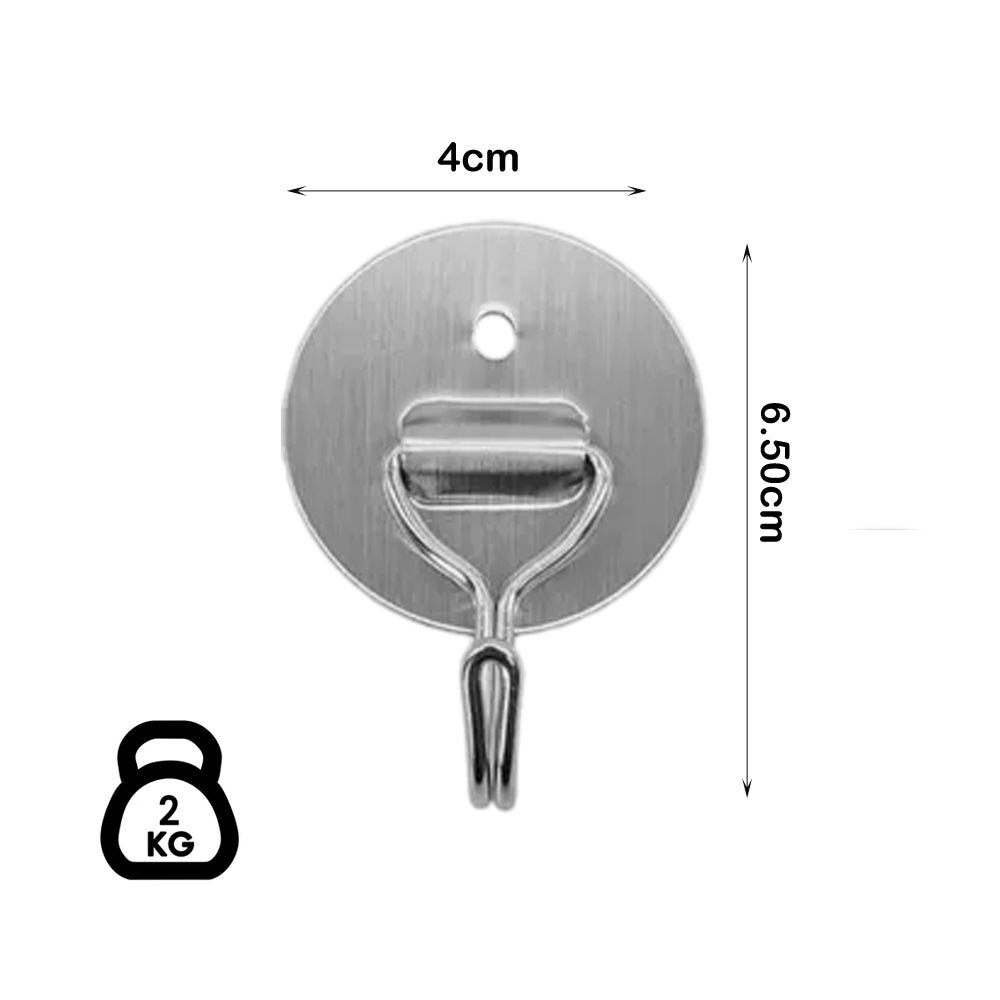 4-Pieces No Drill Round Heavy Duty Stainless Steel Self Adhesive Hooks 1005-1