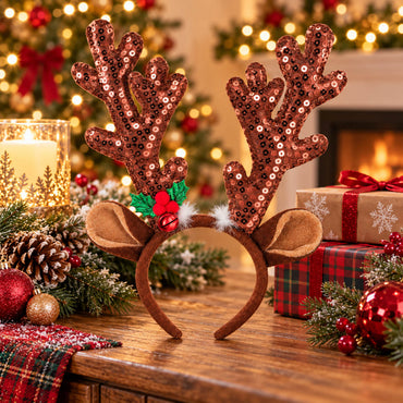 Noël Sequin Reindeer Antler Christmas Headband