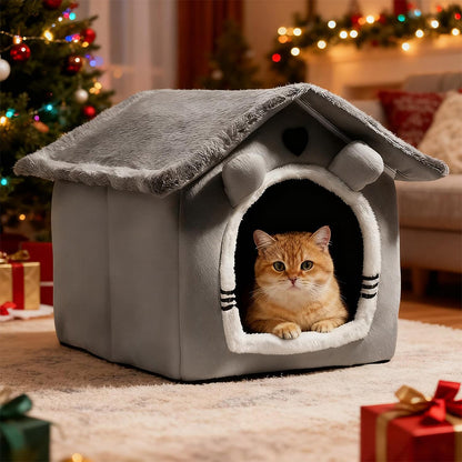 Plush Pet Bed Cave – Warm, Anti-Slip & Washable