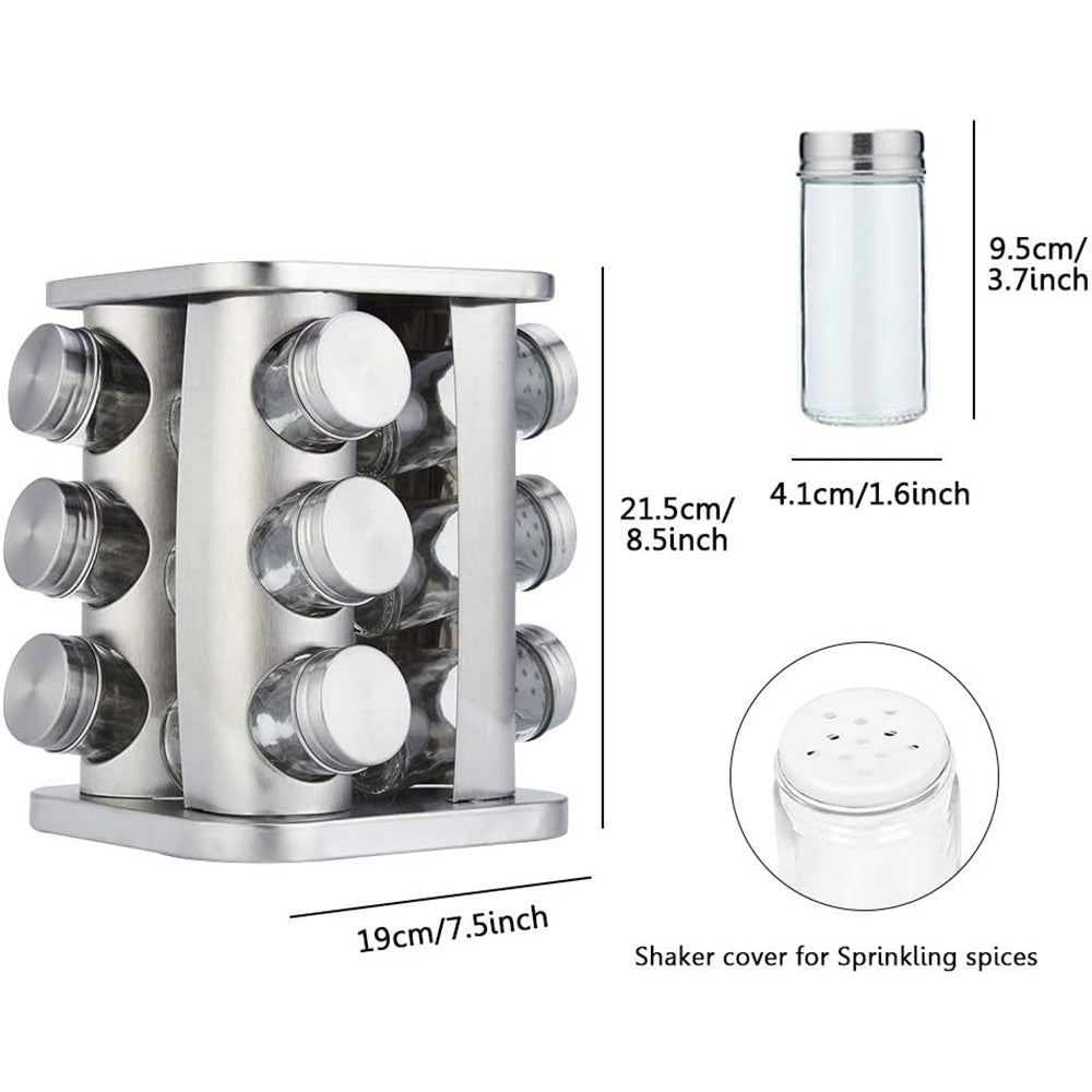 12-JARS 100ML Stainless Steel Rotating Seasoning Spice Jar Set