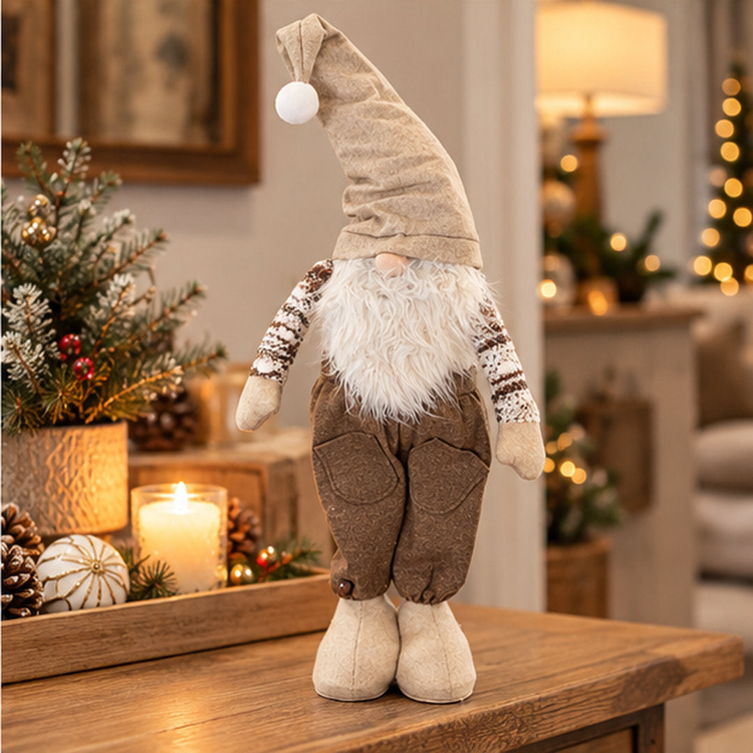 Alpine Lodge Standing Christmas Gnome – Beige & Brown