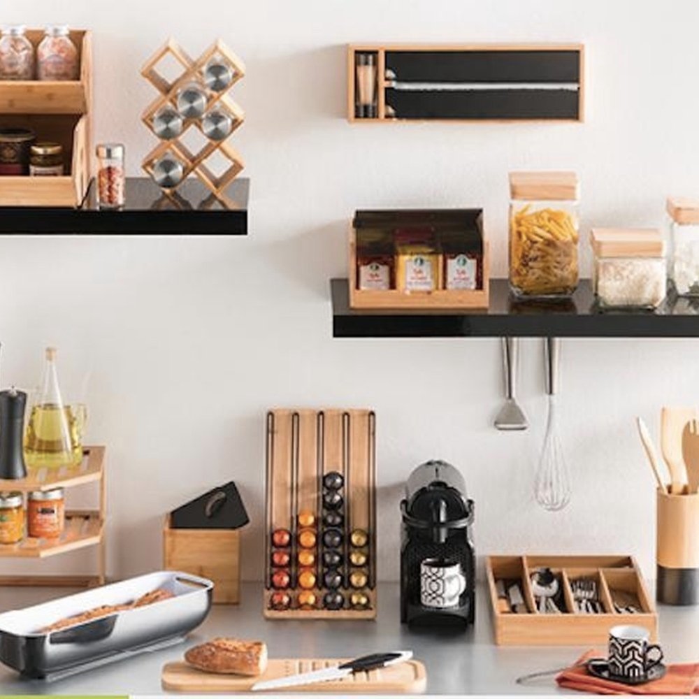 40-Pcs Bamboo and Metal Espresso Capsule Holder
