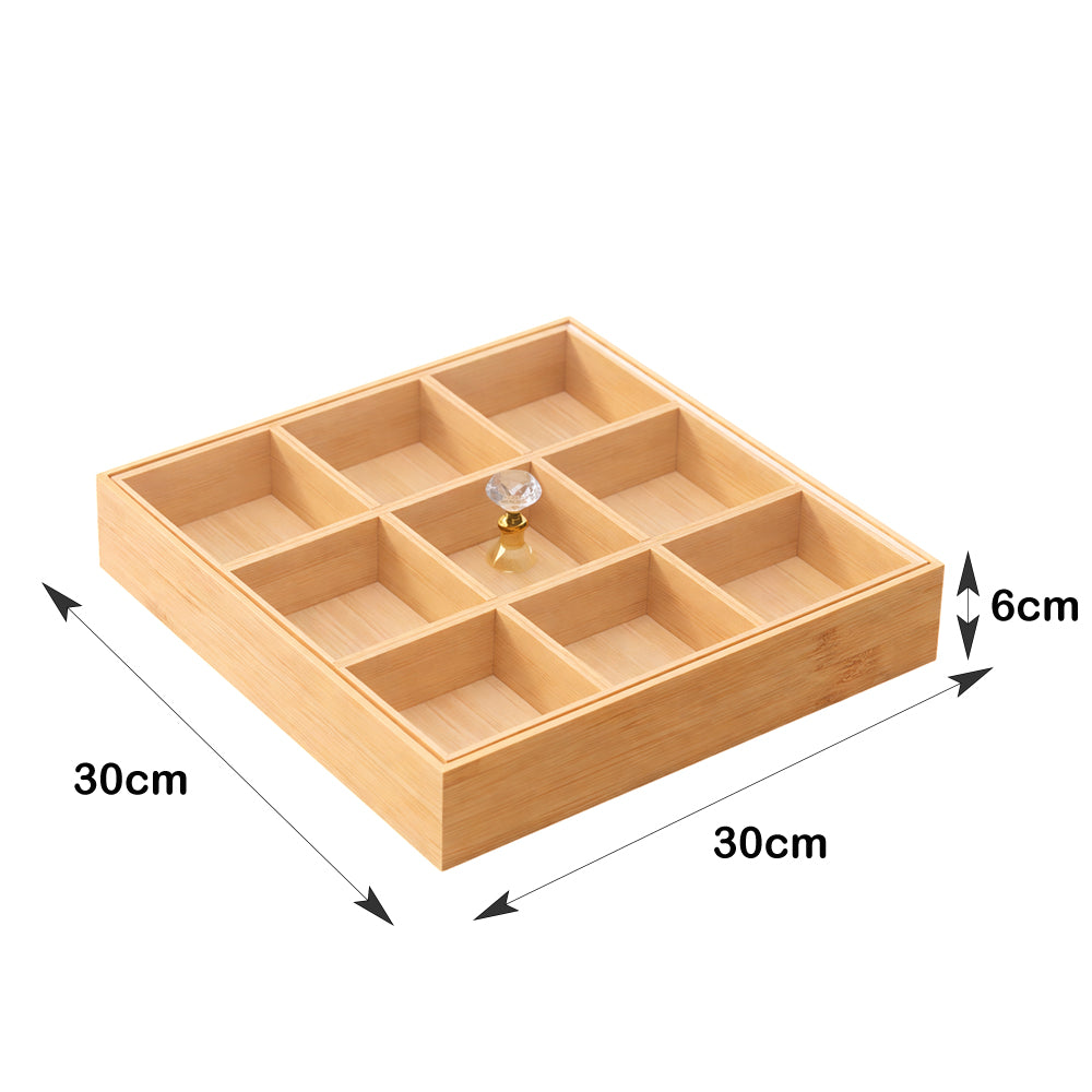 Bamboo Nuts Tray with Protective Lid – 9 Compartments