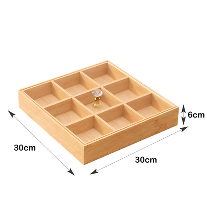 Bamboo Nuts Tray with Protective Lid – 9 Compartments