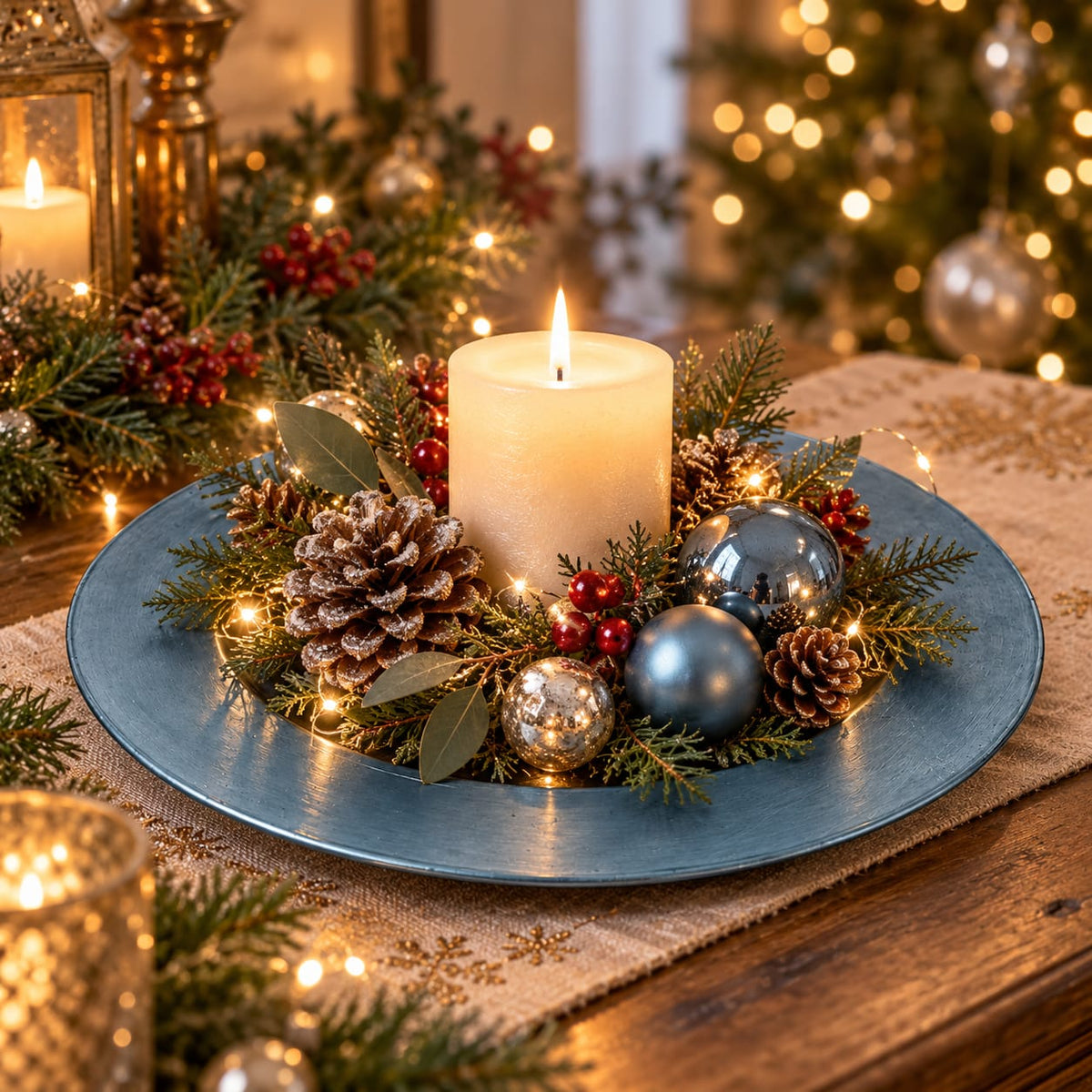 Lavender Boudoire Decorative Christmas Charger Plate – 33 cm – Silver, Lavender Grey & Blue Grey