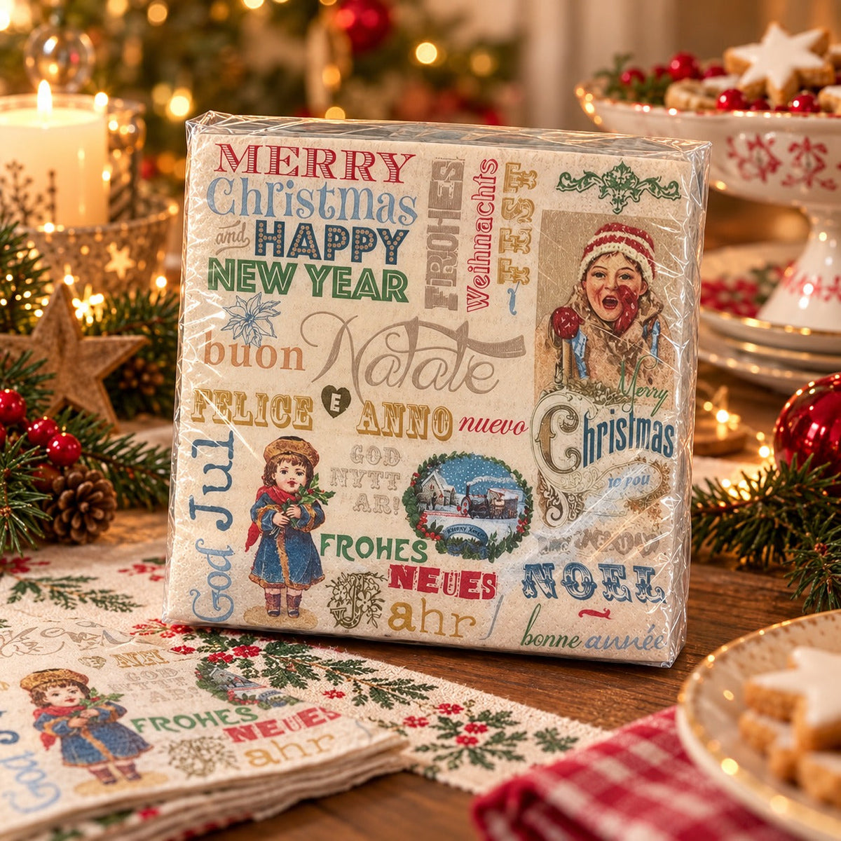 Cucina & Tavola Vintage Christmas Paper Napkins – 20 Pack, 33 × 33 cm
