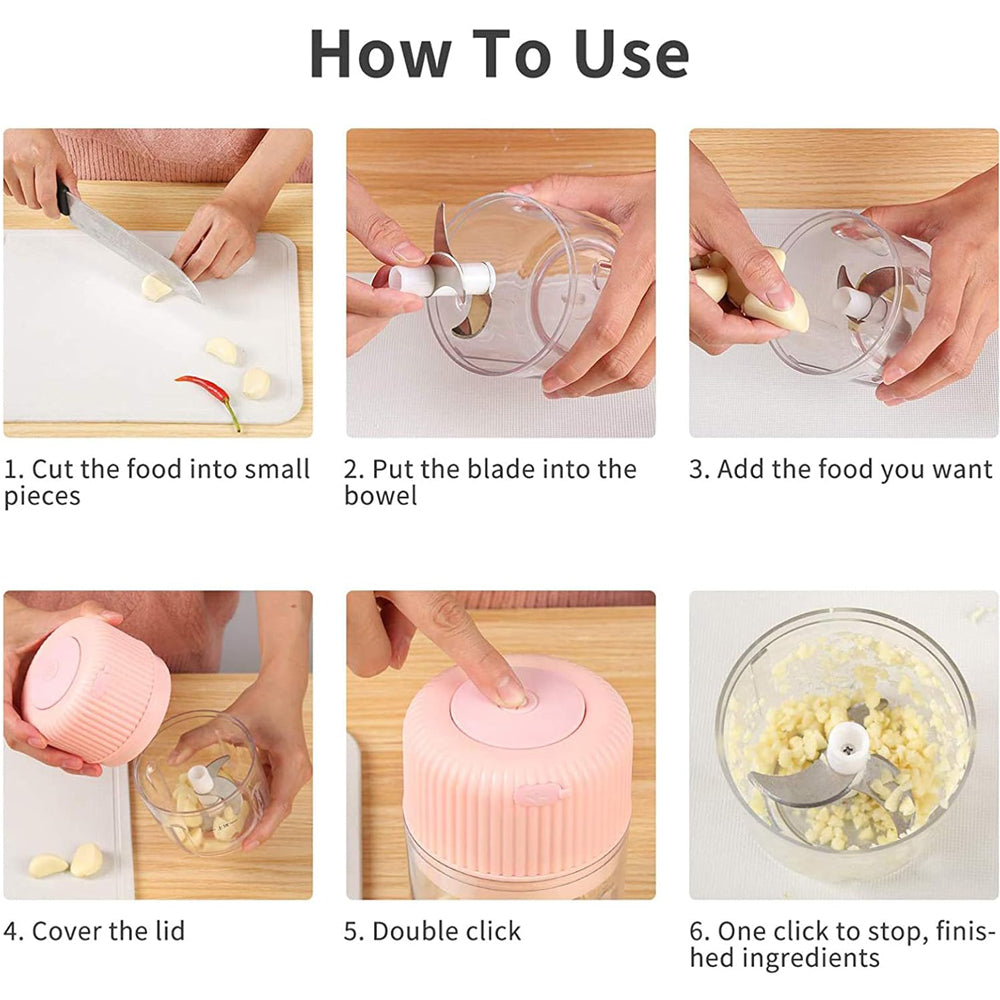 Rechargeable Electric Garlic Chopper 3-Blades 300ml