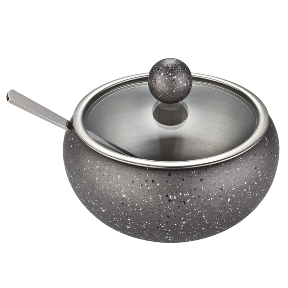 Granite Coating Stainless Steel Sugar Bowl with Clear Lid and Sugar Spoon