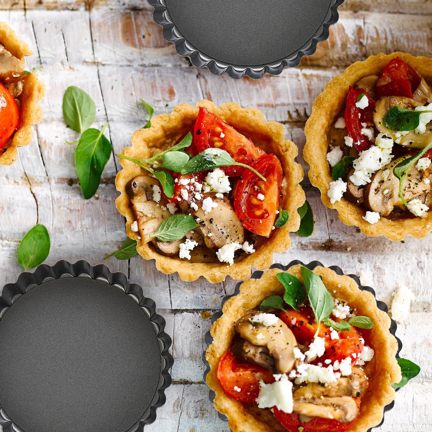 Danny Home 4-Pcs Carbon Steel Premium quality , Non-stick Detachable Mini Round Tart Pan 11.8cm