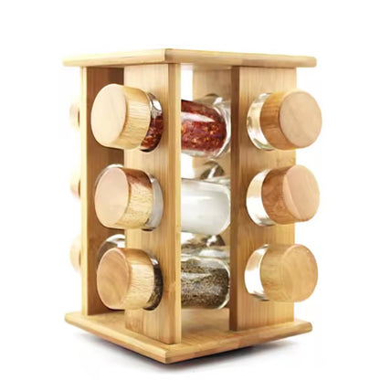 12 Glass Jars Rotating Wood Cylindrical Space Carousel (D19 x H23)cm