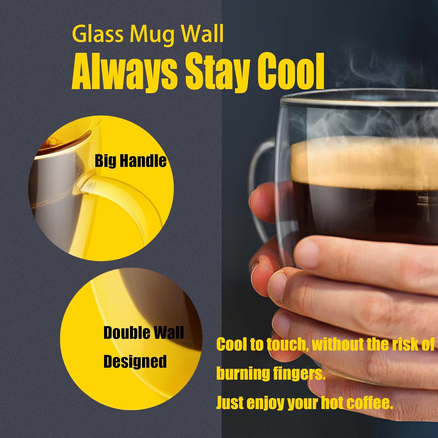 2-Pieces Luxury Double Walled Espresso Coffee Cups with Handle – 80ml