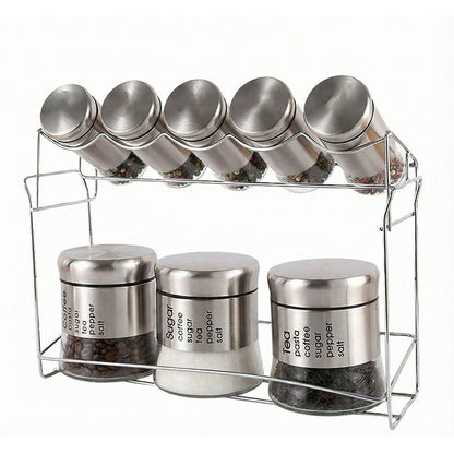8-Pcs Stainless Steel Glass Spice Rack Set – 400/100ml #CB-TWJ06