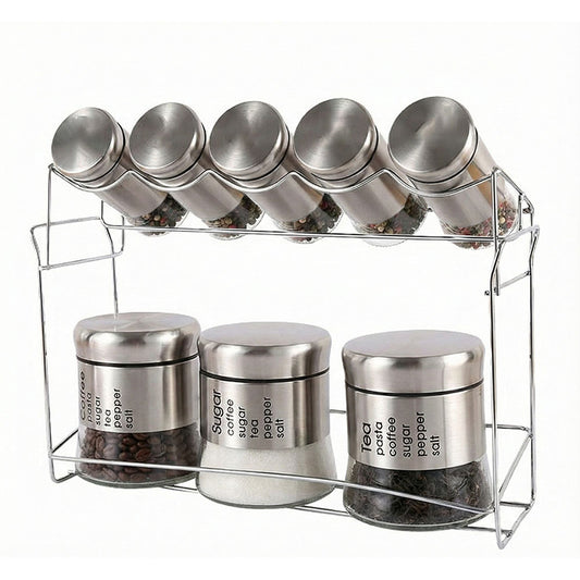 8-Pcs Stainless Steel Glass Spice Rack Set – 400/100ml #CB-TWJ06