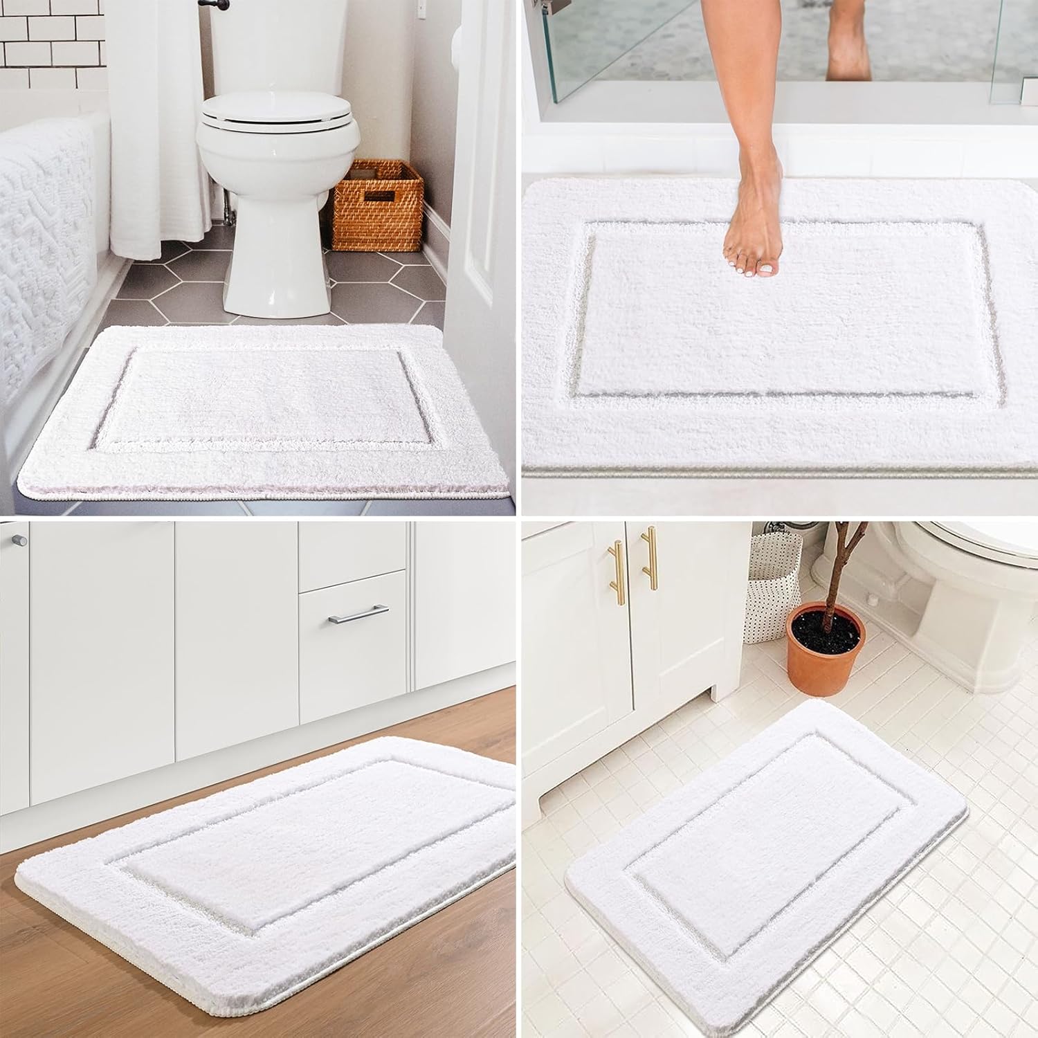 Danny Home Luxury Bath Mat Absorbent Non-Slip Washable Shaggy Bathroom Rug 50X80CM – White
