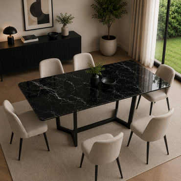 Reality Colonia Black Glass Marble Look Dining Table