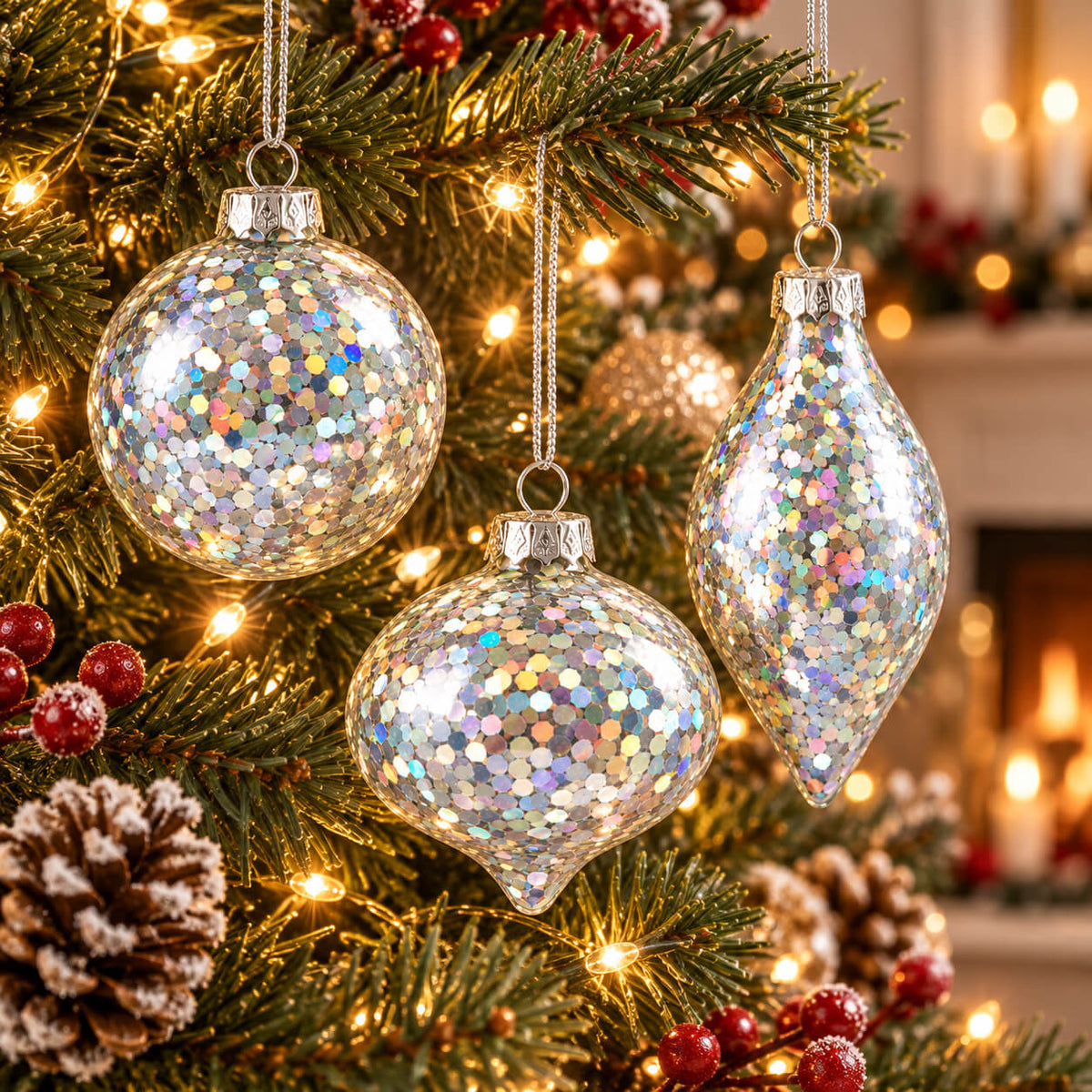 Holographic Glitter Christmas Ornaments