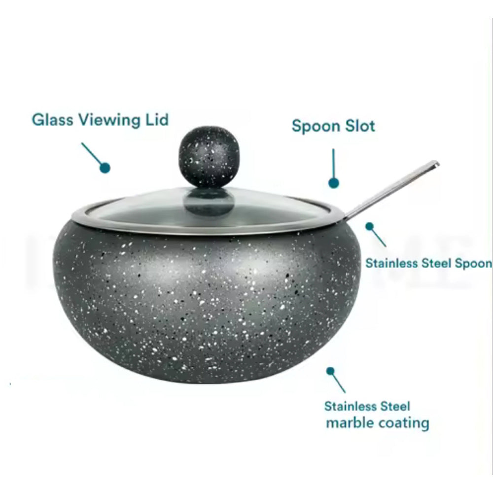 Granite Coating Stainless Steel Sugar Bowl with Clear Lid and Sugar Spoon