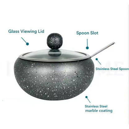 Granite Coating Stainless Steel Sugar Bowl with Clear Lid and Sugar Spoon