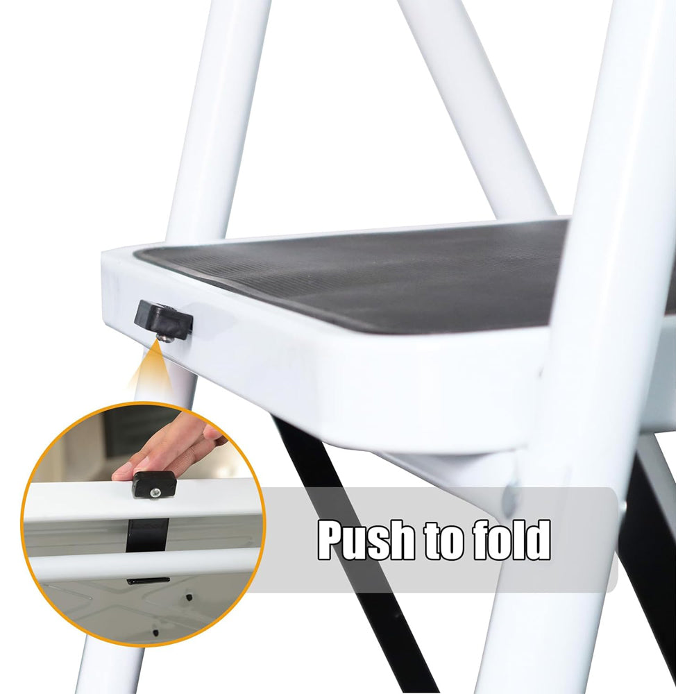 Metal Folding Ladder Handgrip Anti-Slip and Wide Pedal-White