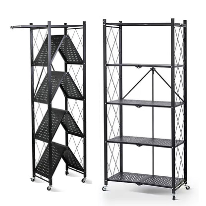 5-Tier Heavy Duty Foldable Storage Shelves With Wheels for Garage Kitchen, Basement & Pantry (W72 x D36 x H163)cm – Black