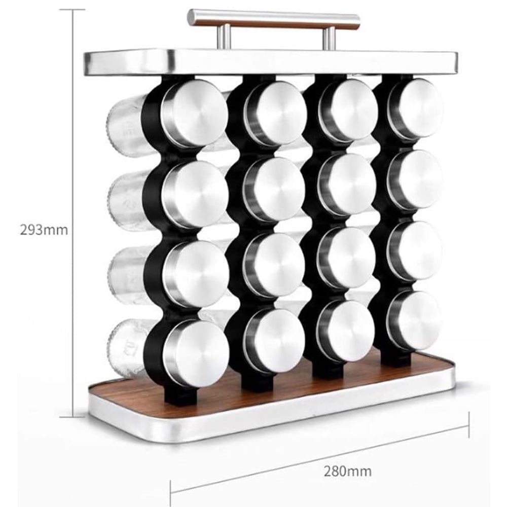 16-JARS Stainless Steel Wood Grain Spice Rack