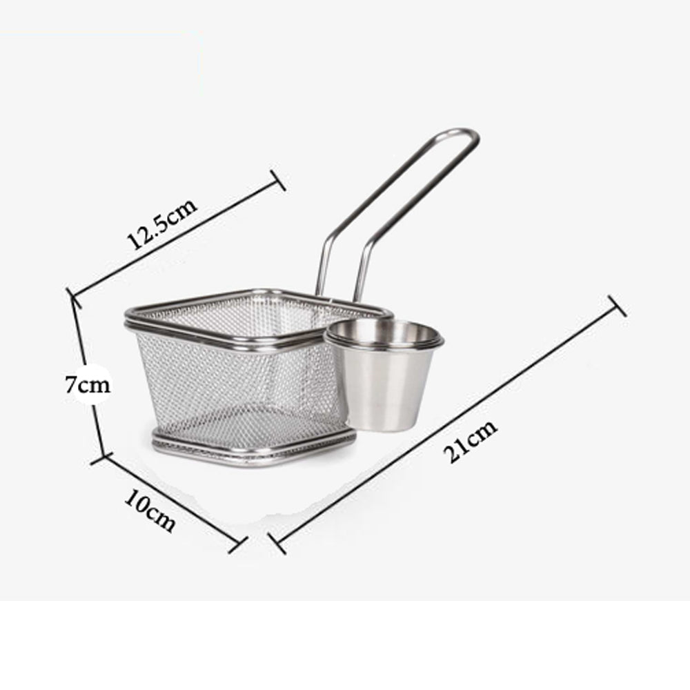 Stainless Steel Fries Basket With Sauce Bowl