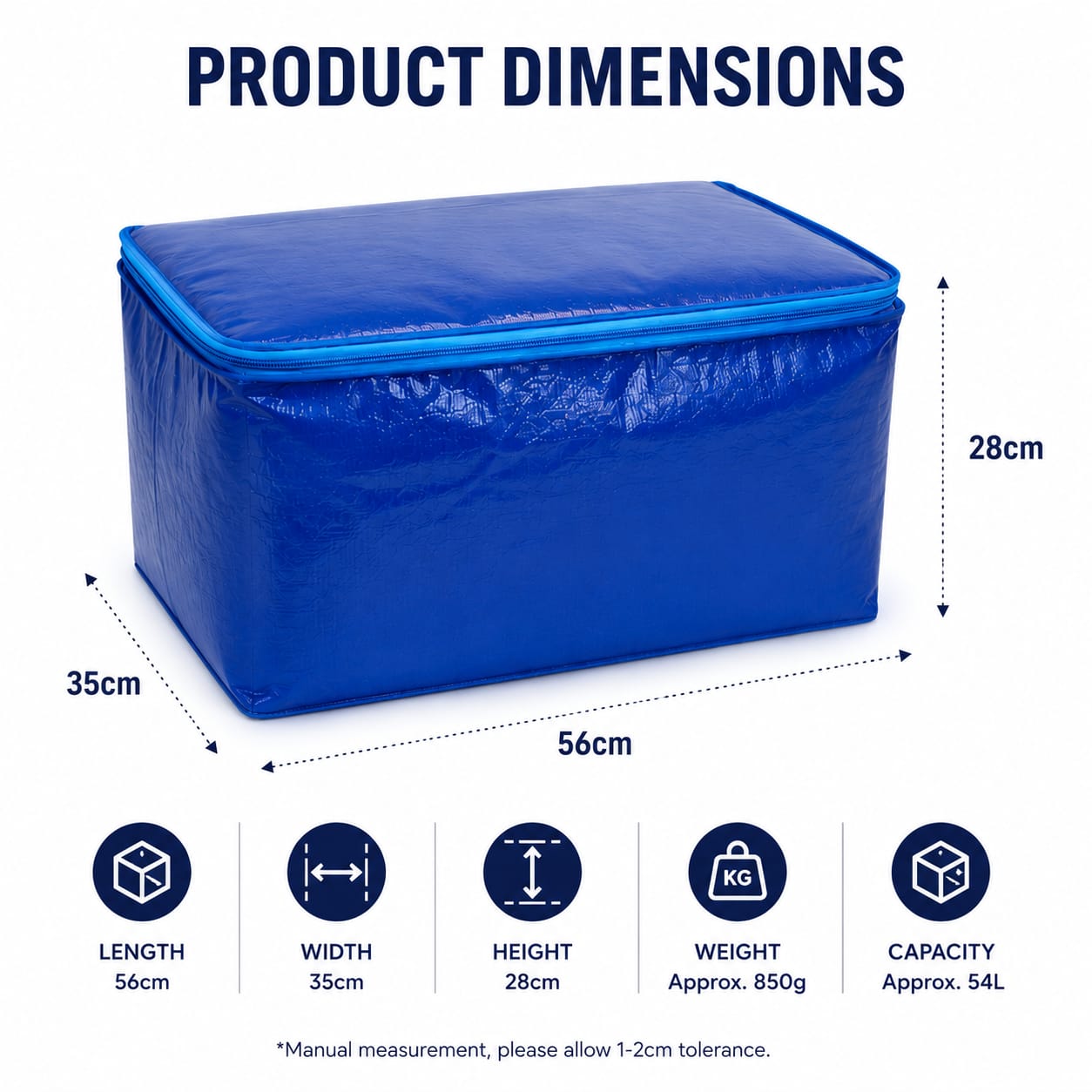 Large Insulated Cooler Bag 56x35x28cm | Leakproof Thermal Food & Beverage Storage Bag