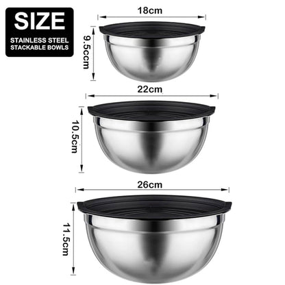3-Pieces Stainless Steel Salad Bowl with Lid 18/22/26 cm Set