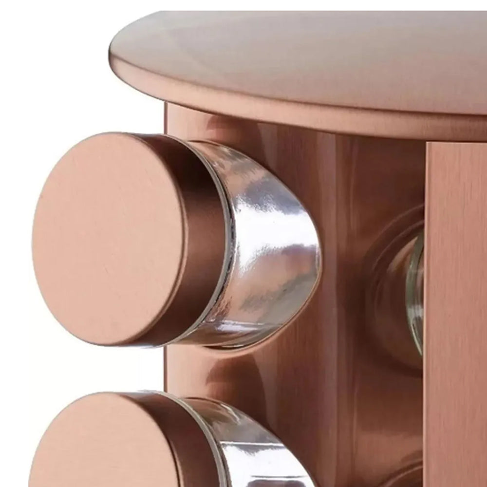12 Spice Jars Spice Carousel Stainless Steel 360° Rotatable Copper Color